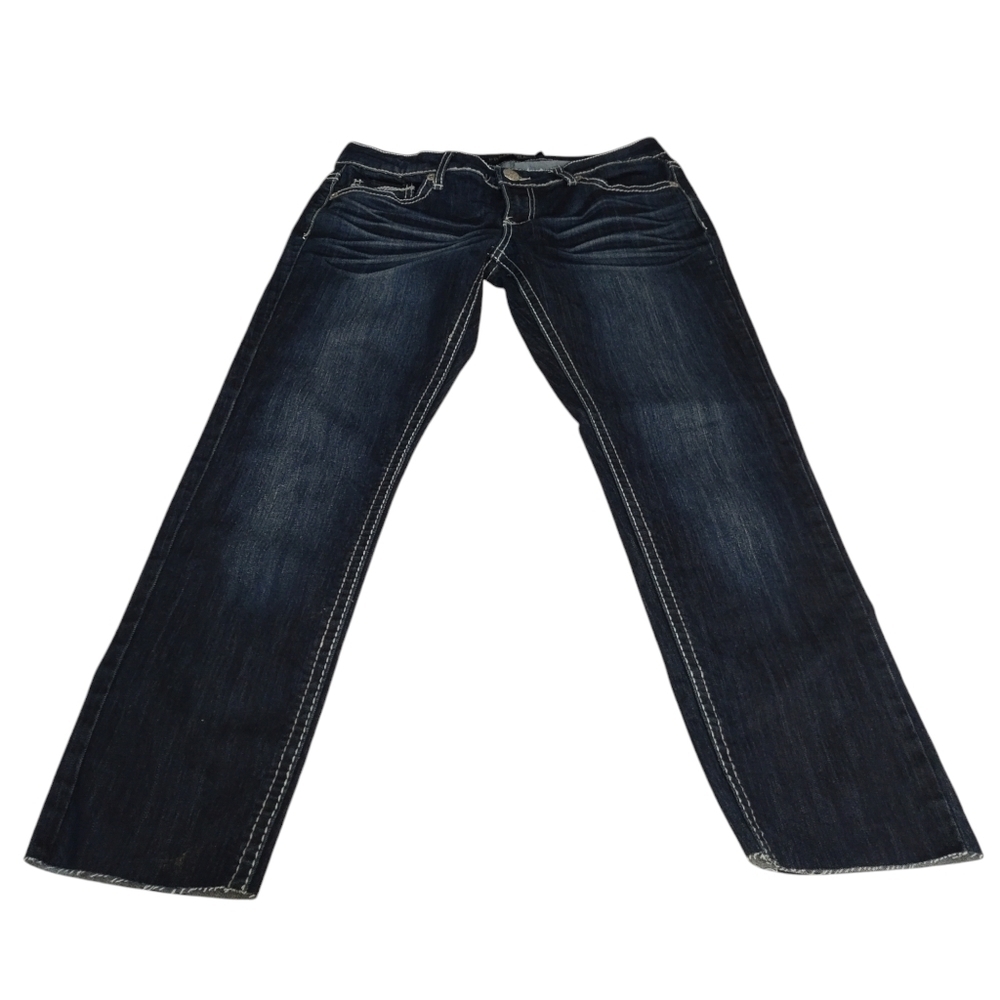 Premiere Rue 21 Women's Blue Embroidered Rhinestone Cropped Jeans Size 9/10 R - Picture 3 of 11